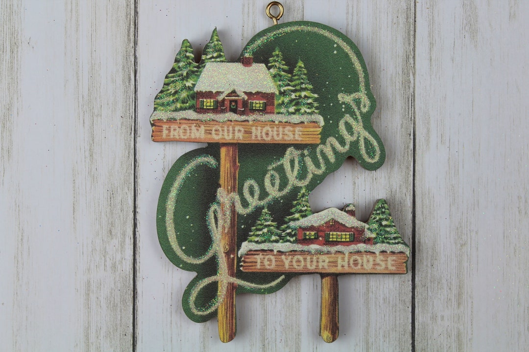 From Our House to Yours * Christmas Tree Ornament * Vintage Card Image ...
