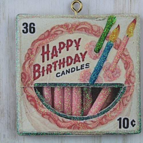 Box of Yellow Birthday Candles Glittered Ornament Vintage Etsy