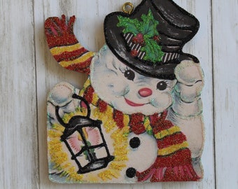 SNOWMAN & WHITE TREE W/ FOX - WHITE GLITTER LANTERN main image 0