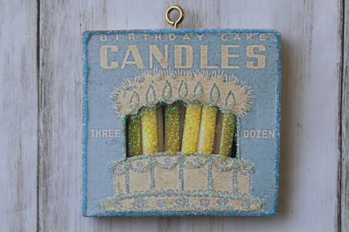 Box of Yellow Birthday Candles Glittered Ornament Vintage Etsy