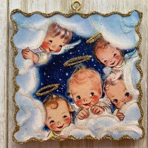 Angels Peeking Through Clouds Christmas Tree Ornament - Etsy