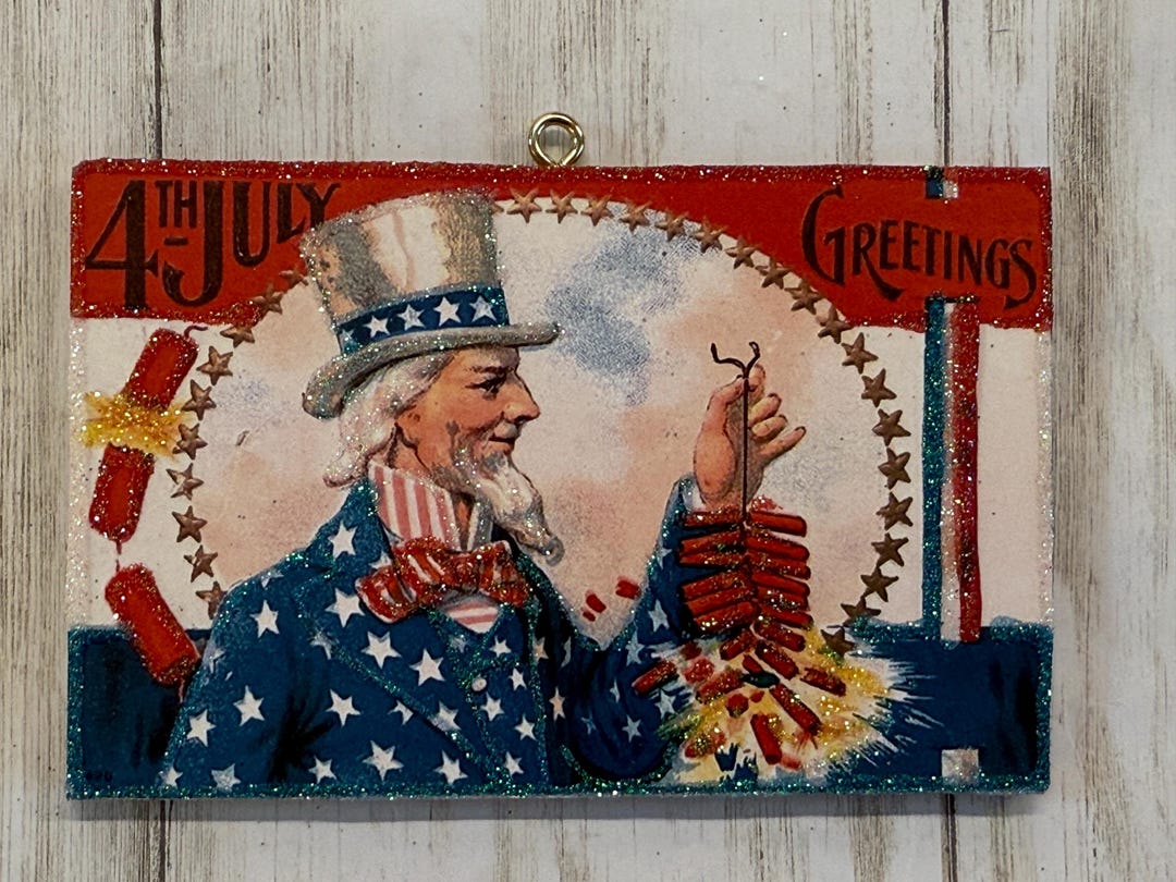 Uncle Sam With Firecrackers ~ Patriotic 4th of July Ornament ~ Vintage ...