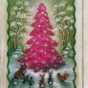 Pink Woodland Tree Christmas Tree Ornament Vintage Card - Etsy