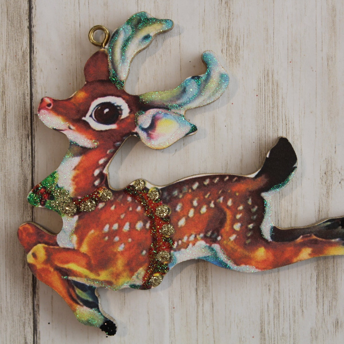 Reindeer in Flight~ Christmas Ornament ~ Vintage Card Image ~ Glitter and Wood ~ Holiday Tree Decoration C235 - Etsy