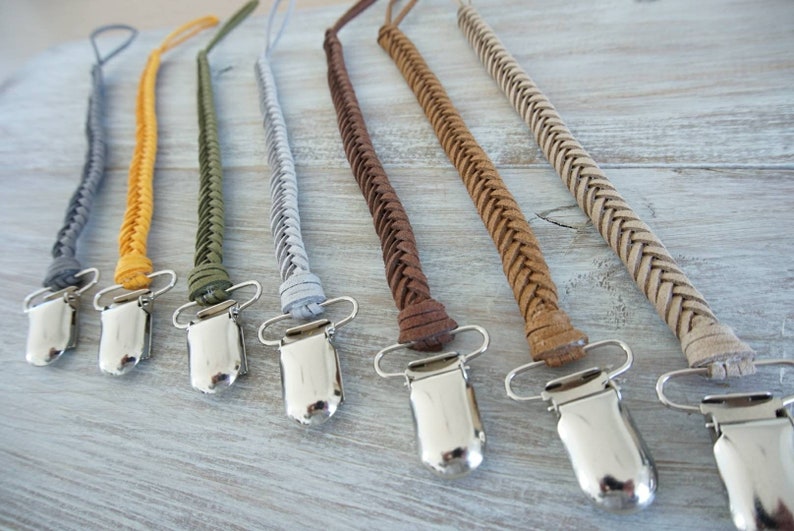 Braided Leather Pacifier Clip 11 Colors Etsy