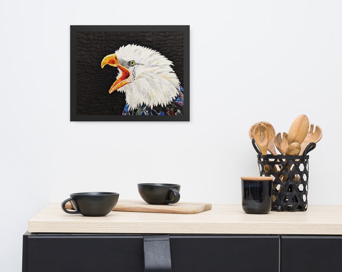 Framed Bald Eagle Print With Original Quilt Art by Mary Pascoe
