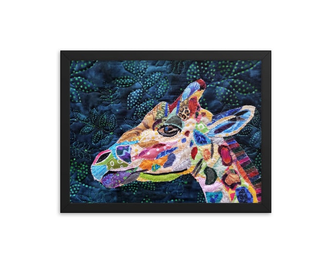 Framed Giraffe Print with Original Quilt Art by Mary Pascoe