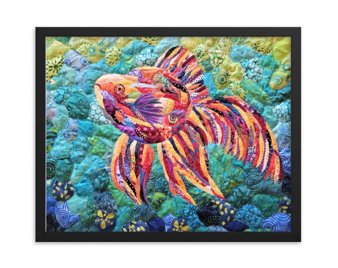 Framed Fish Print with Original Quilt Art by Mary Pascoe