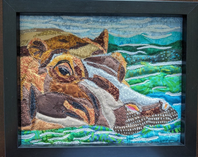 Hannah Hippo Quilt With Original Quilt Art by Mary Pascoe