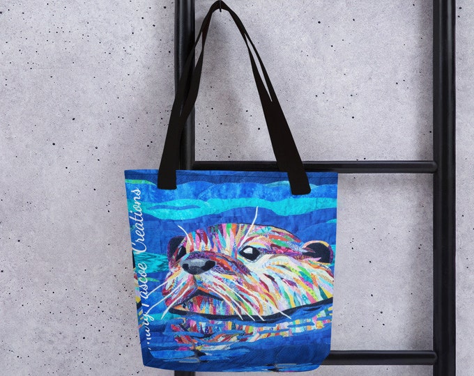 Otter Tote Bag with Original Quilt Art by Mary Pascoe
