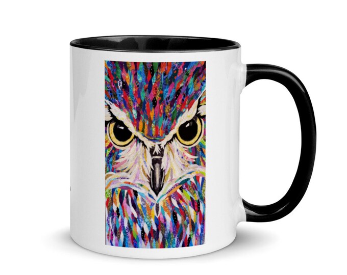 Owl mug with Original Quilt Art by Mary Pascoe