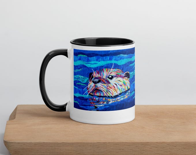 Otter Mug With Original Quilt Art by Mary Pascoe