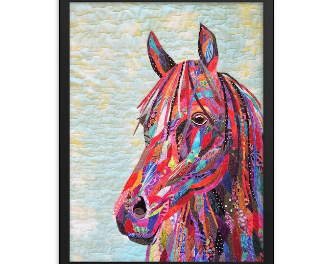 Framed Horse Print created from original quilt art by Mary Pascoe