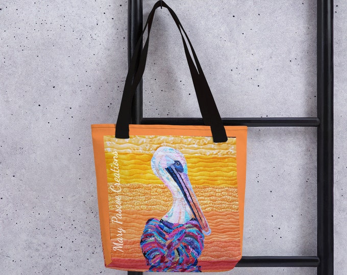 Pelican Tote Bag With Original Quilt Art by Mary Pascoe
