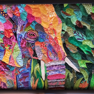 Framed Elephant Quilt; 30" x 20", Original Art by Mary Pascoe