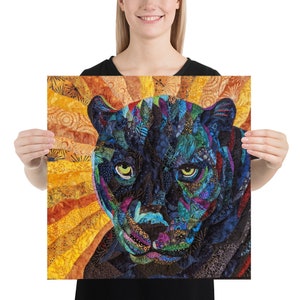 Unframed Black Panther Print with Original Quilt Art by Mary Pascoe