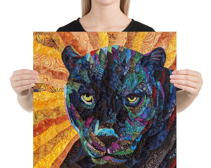 Unframed Black Panther Print with Original Quilt Art by Mary Pascoe