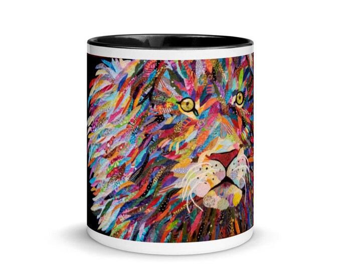 Lion Mug with Original Quilt Art by Mary Pascoe