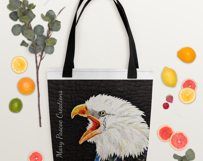 Bald Eagle Tote Bag With Original Quilt Art by Mary Pascoe