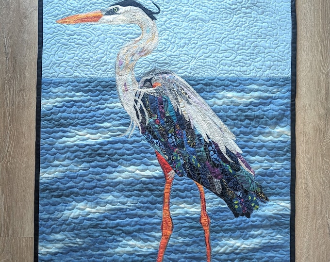 Great Blue Heron Quilt; 43 in x 27 in; Original Art by Mary Pascoe