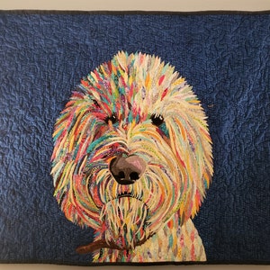 Goldendoodle Art Quilt; Original wall art by Mary Pascoe