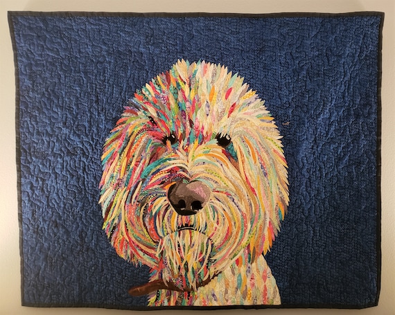 Goldendoodle Art Quilt; 42 in x 34 in; Original wall art by Mary Pascoe