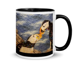 Puffin Mug With Original Quilt Art by Mary Pascoe
