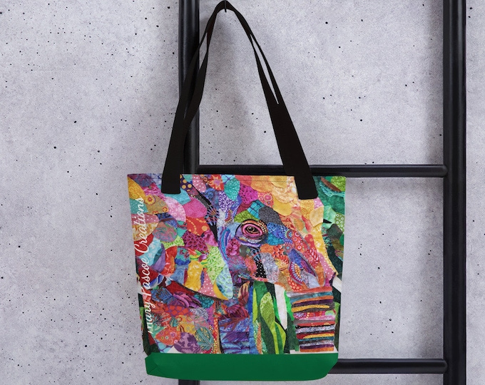 Elephant Tote Bag With Original Quilt Art by Mary Pascoe
