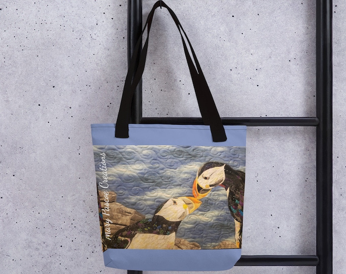 Puffin Tote Bag With Original Quilt Art by Mary Pascoe