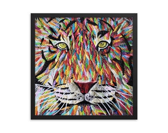 Framed Tiger Print with Original Quilt Art by Mary Pascoe