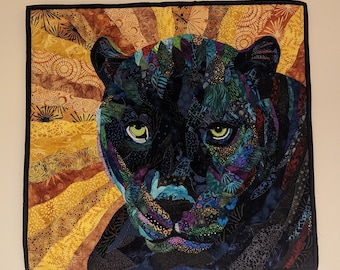 Black Panther Quilt "Neri"  26in x 24in  Original Quilt Art by Mary Pascoe