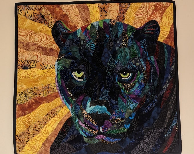 Black Panther Quilt "Neri"  26in x 24in  Original Quilt Art by Mary Pascoe