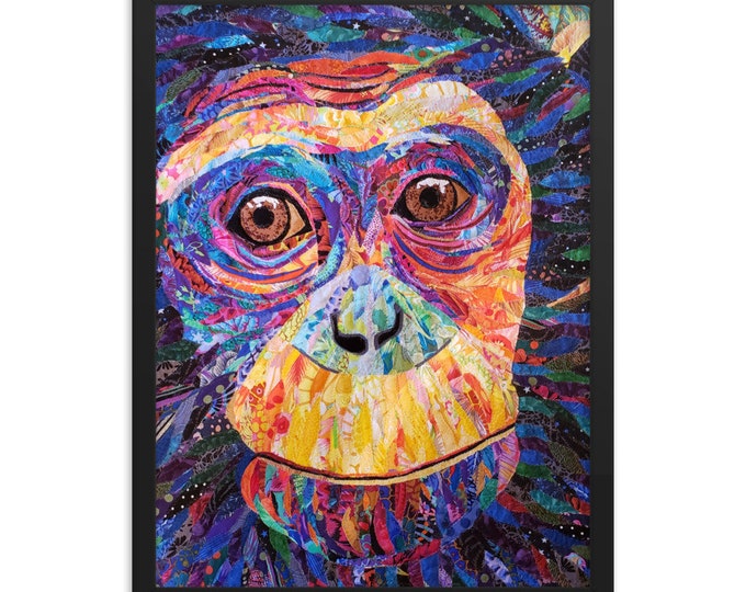 Chimp Art Print with Original Quilt Art by Mary Pascoe