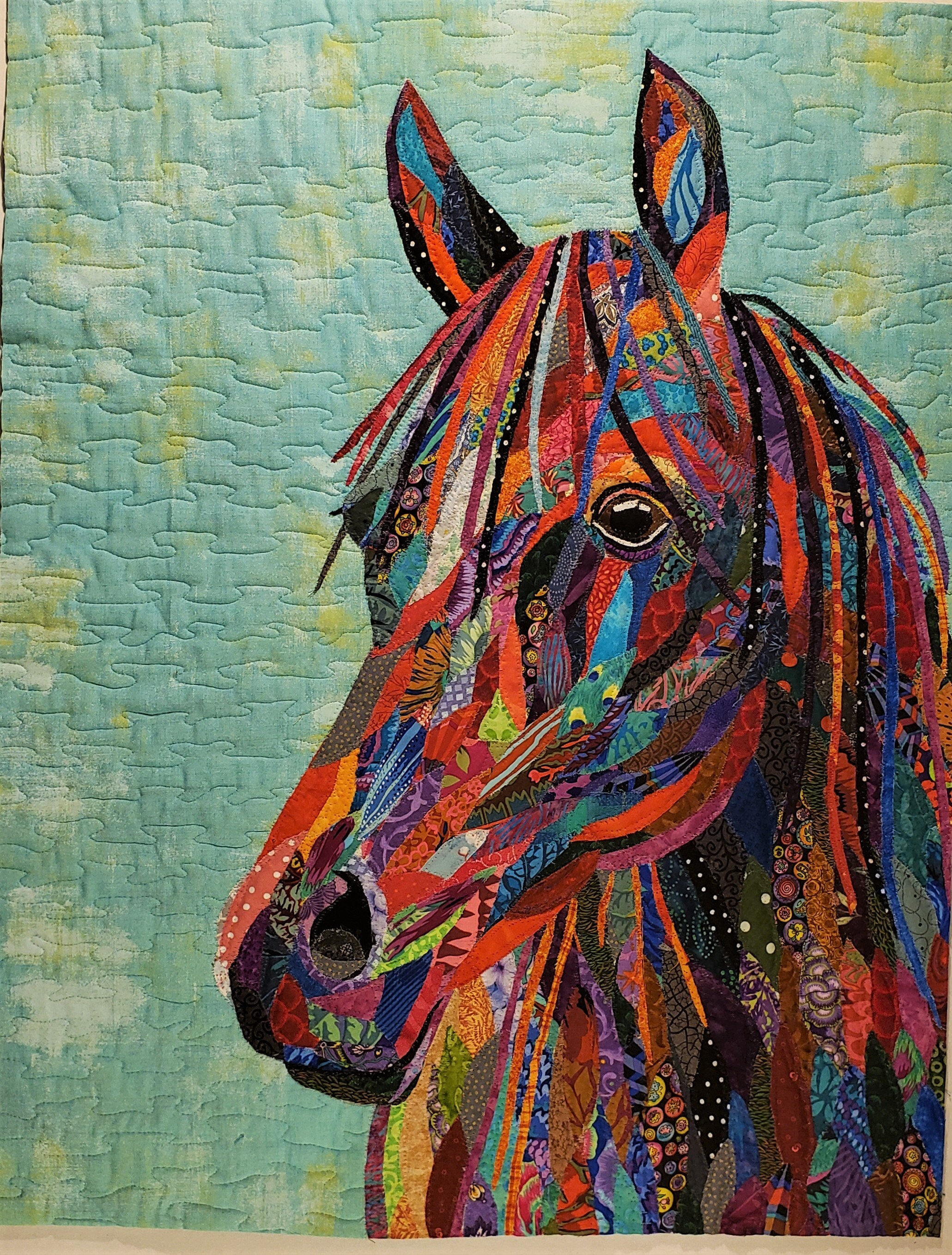 Framed Horse Quilt Art, 20x 26, Original Art by Mary Pascoe