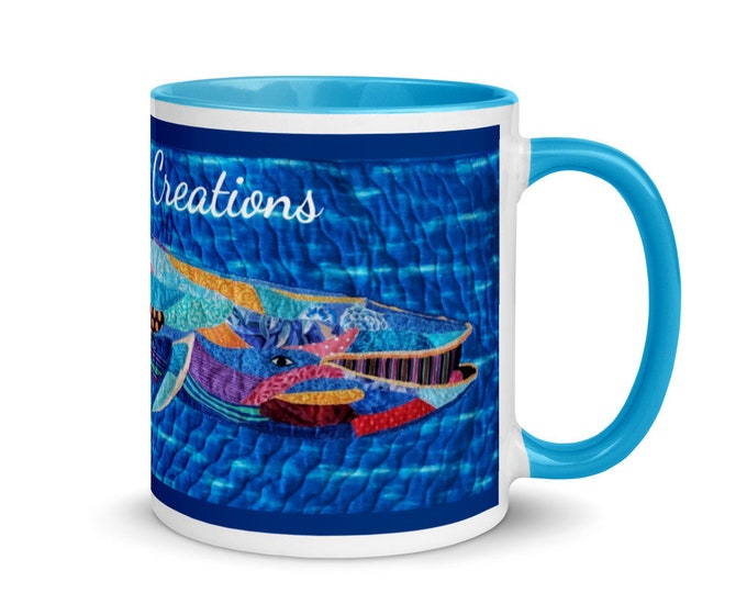 Blue Whale Mug with Original Quilt Art by Mary Pascoe