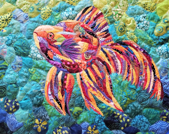 Framed Fish Quilt (24in x 20in) with Original Design by Mary Pascoe