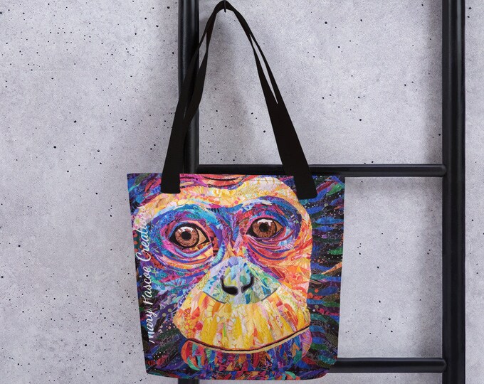 Chimp Tote Bag With Original Quilt Art by Mary Pascoe