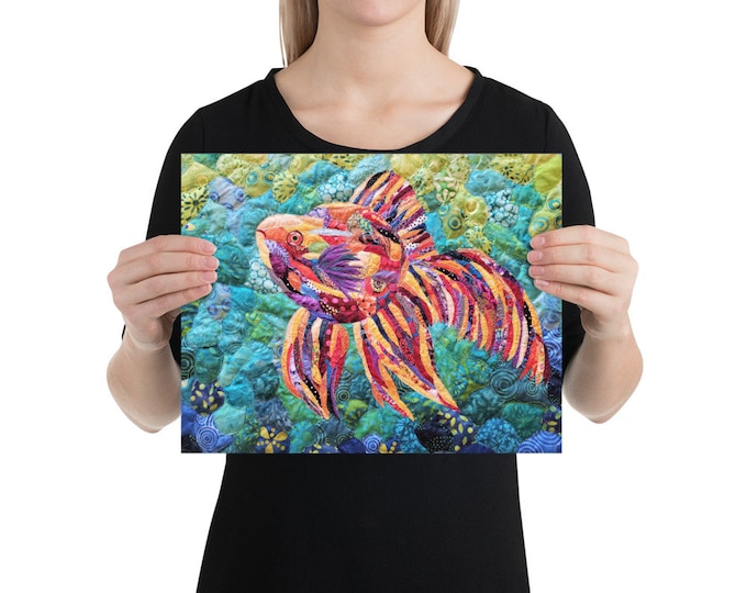 Unframed Colorful Fish Print with Original Quilt Art by Mary Pascoe