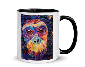 Chimpanzee Mug with Original Quilt Art by Mary Pascoe