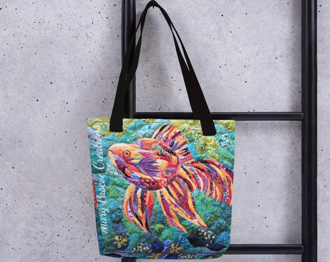 Fish Tote Bag With Original Quilt Art by Mary Pascoe