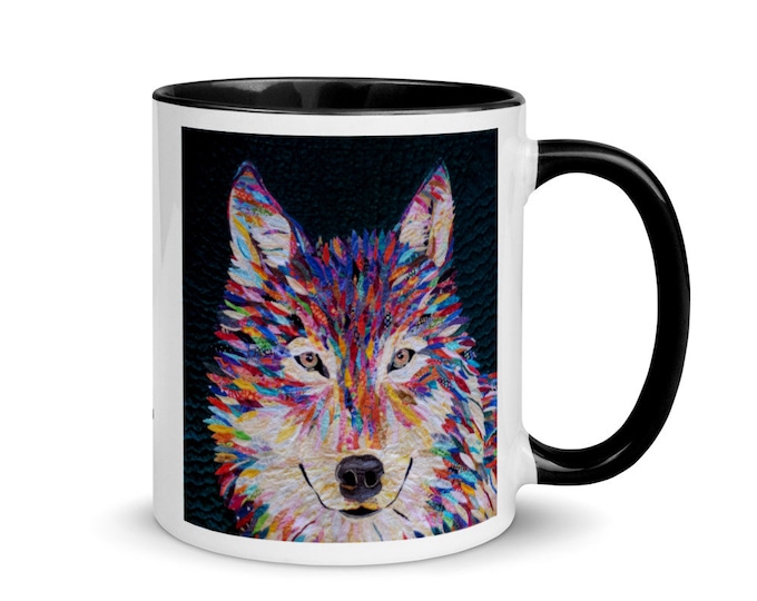 Wolf Mug with Original Quilt Art by Mary Pascoe