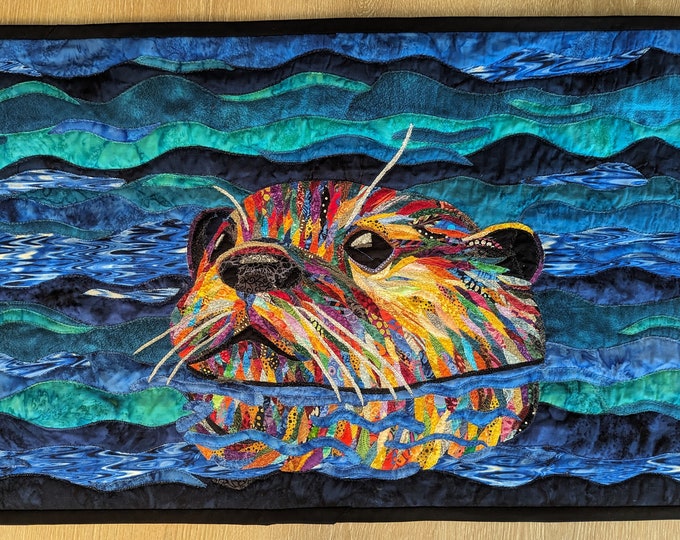 Otter Art Quilt; 30in x 20in; Original Design by Mary Pascoe