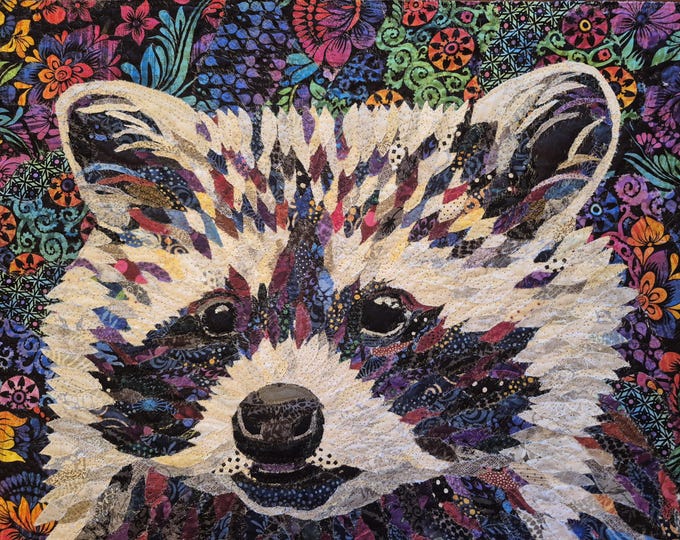 Raccoon ("Rocky") Art Quilt; 25" x 21"; Original Art by Mary Pascoe