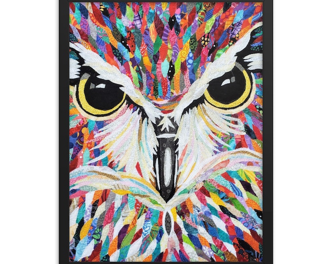 Framed Owl Print with Original Quilt Art by Mary Pascoe