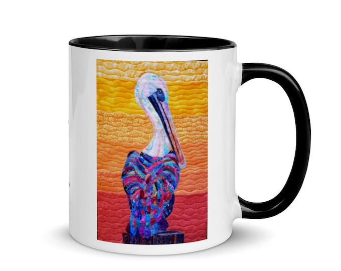 Pelican Mug with Original Quilt Art by Mary Pascoe