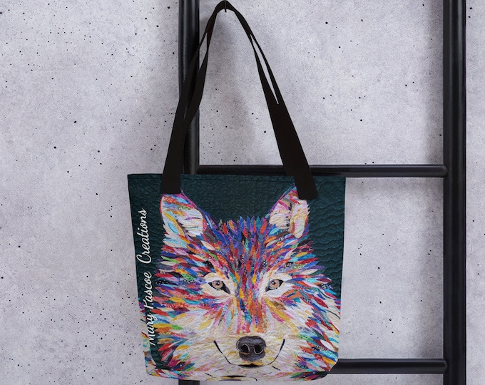 Wolf Tote Bag with Original Quilt Art by Mary Pascoe