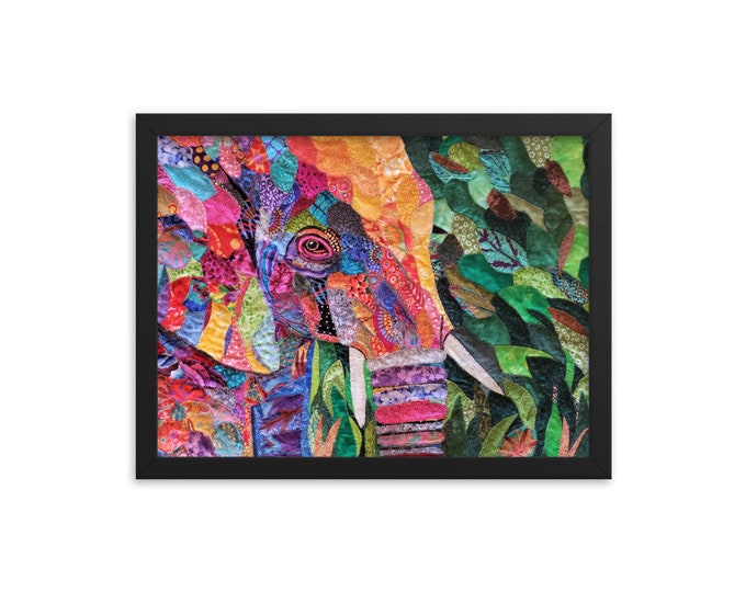 Framed Elephant Print; Colorful Print; Elephant Art; Colorful Elephant; From an Original Art Quilt by Mary Pascoe