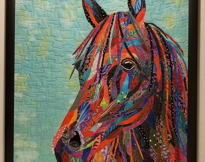 Framed Horse Quilt Art, 20"x 26", Original Art by Mary Pascoe