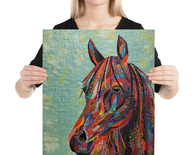 Unframed Horse Print with Original Quilt Art by Mary Pascoe