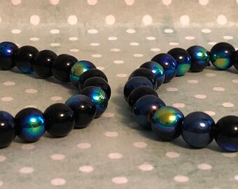 Set of Blue and Black Beaded Bracelet